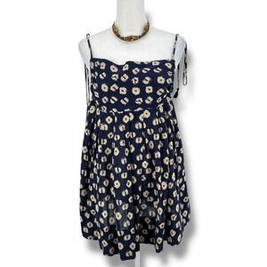Free People Molly Floral Sleeveless Tunic Top S Blue Pleated Empire Waist Boho